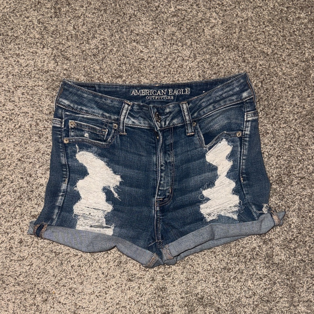 American Eagle Dark Blue Jean distressed Shorts